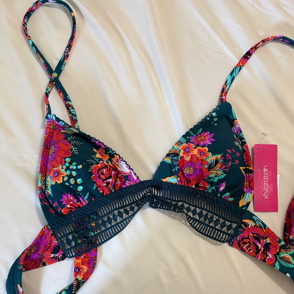 Xhilaration Teal and Pink Floral Bikini Top